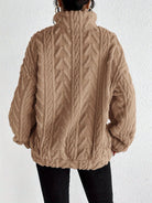 Lavinque Sweater Pull Torsadé Écru | Demi-Zip & Col Montant | Chaud & Tendance