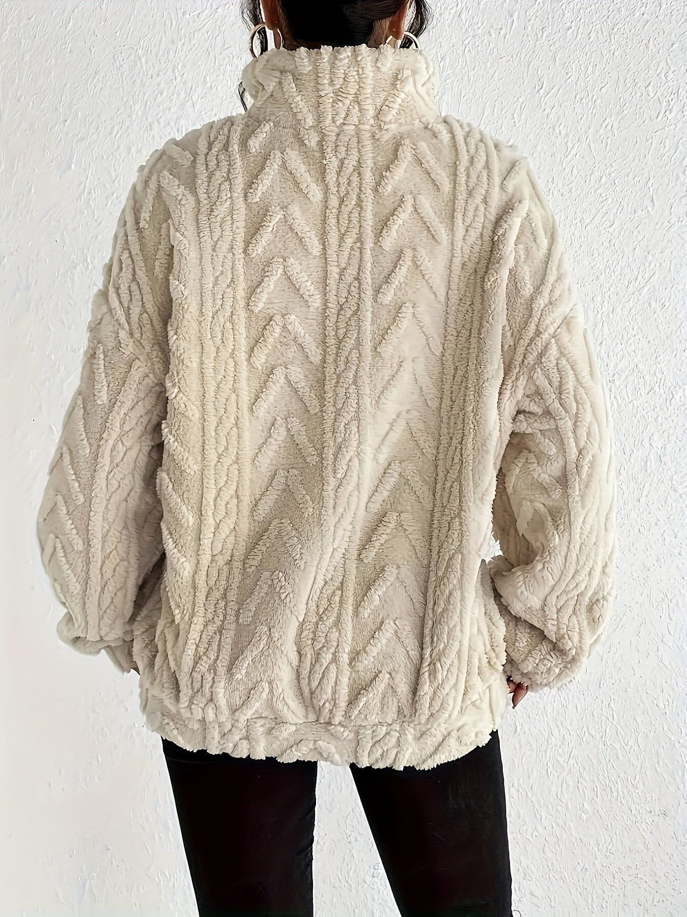 Lavinque Sweater Pull Torsadé Écru | Demi-Zip & Col Montant | Chaud & Tendance
