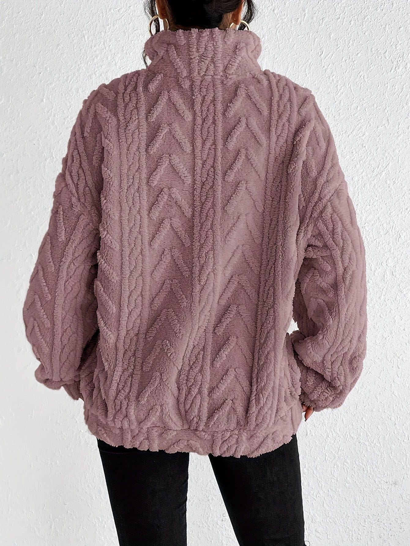Lavinque Sweater Pull Torsadé Écru | Demi-Zip & Col Montant | Chaud & Tendance