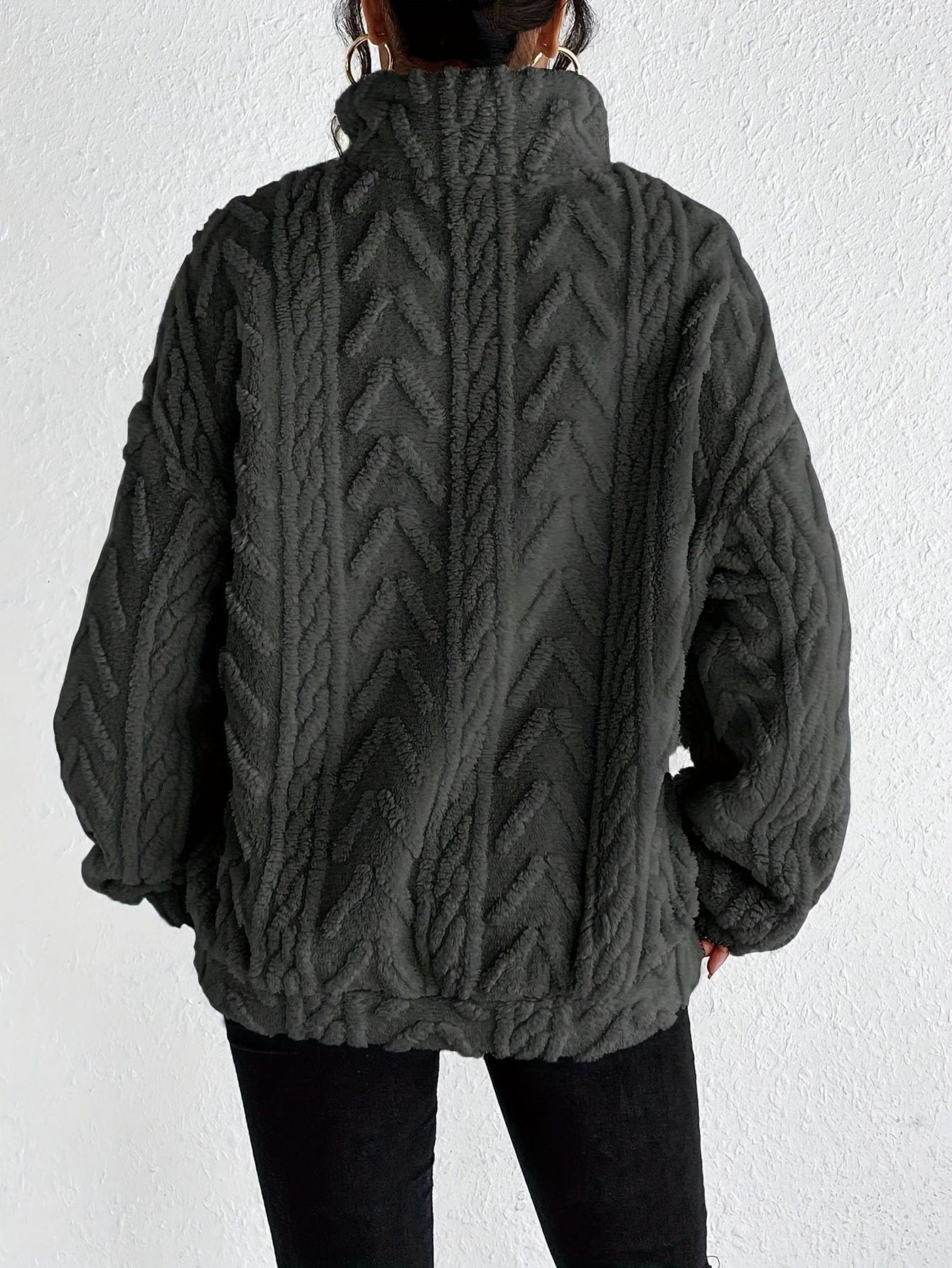 Lavinque Sweater Pull Torsadé Écru | Demi-Zip & Col Montant | Chaud & Tendance