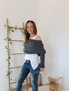 Lavinque Sweater Pull Tricoté Épaules Dénudées | Gris | Doux et Original