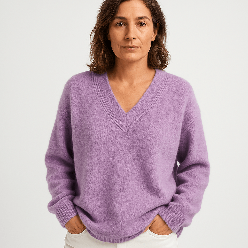 Lavinque Sweater Pull Violet Col V | Doux et Décontracté | Toucher Moelleux
