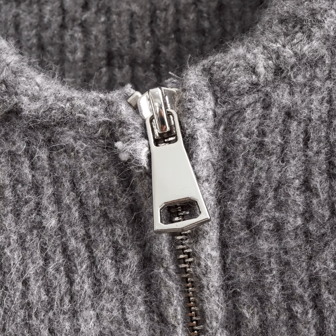 Lavinque Sweater Pull Zippé Oversize Bleu-Gris | Maille Épaisse | Confort & Style