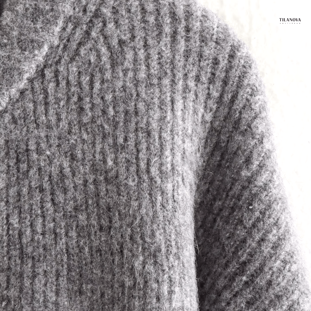 Lavinque Sweater Pull Zippé Oversize Bleu-Gris | Maille Épaisse | Confort & Style