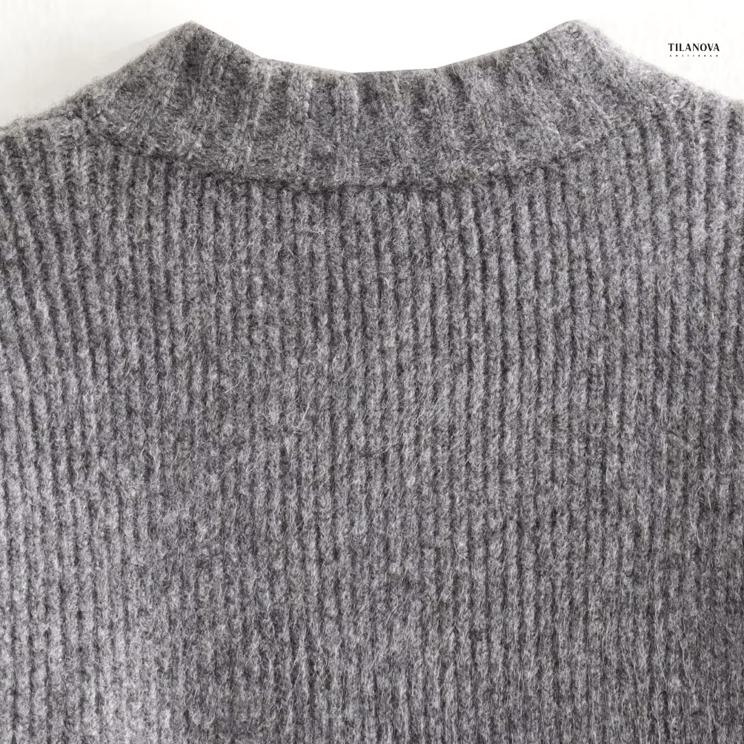 Lavinque Sweater Pull Zippé Oversize Bleu-Gris | Maille Épaisse | Confort & Style