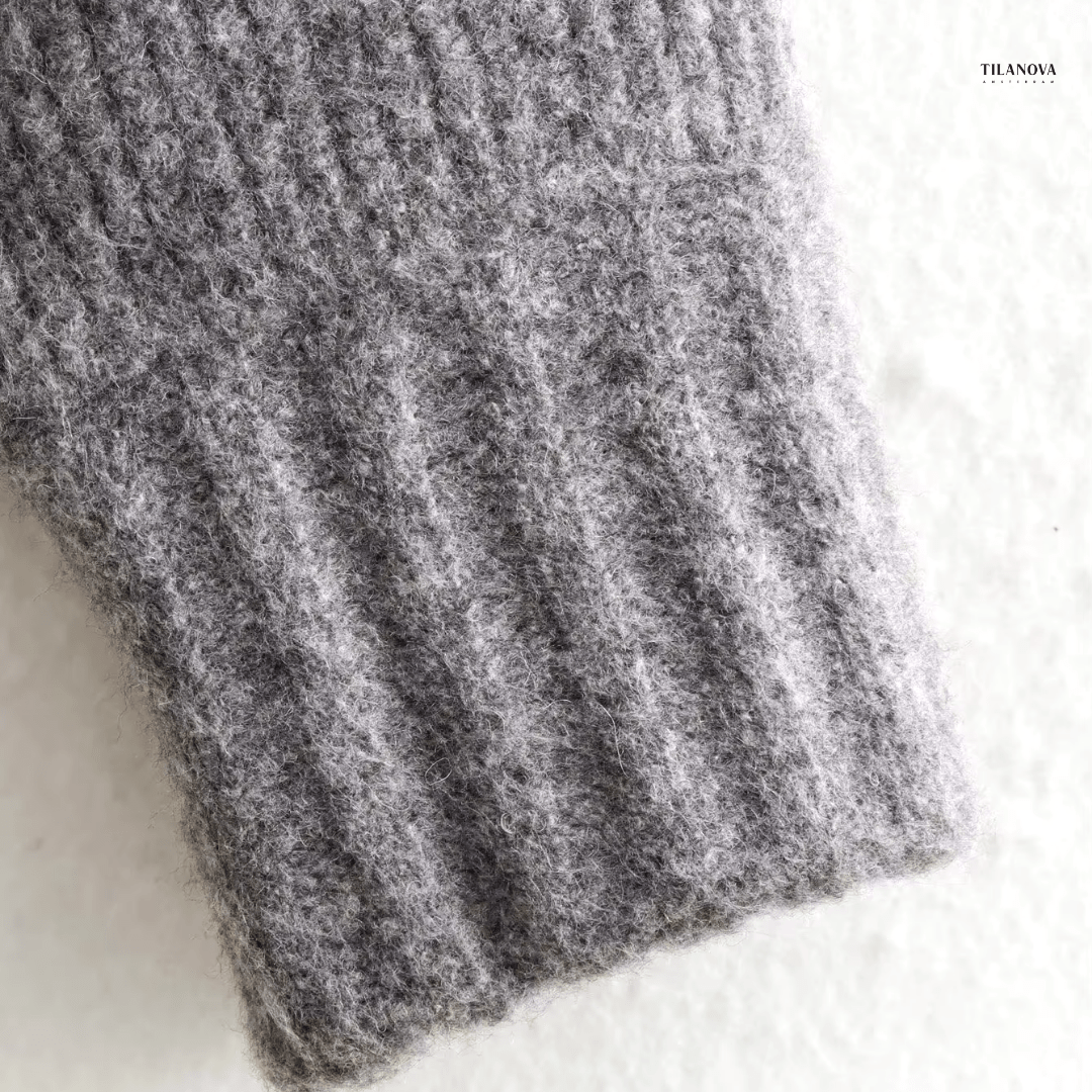 Lavinque Sweater Pull Zippé Oversize Bleu-Gris | Maille Épaisse | Confort & Style