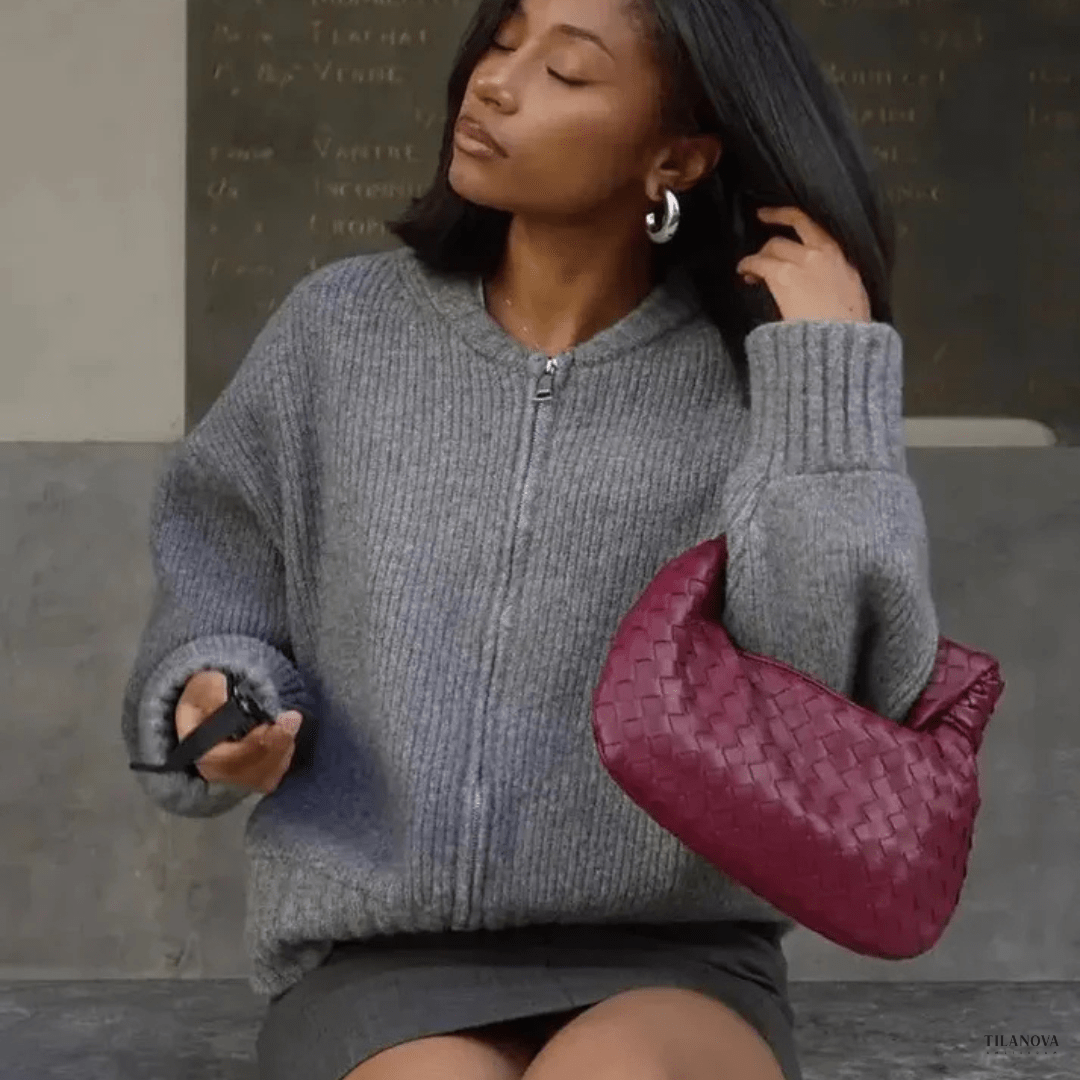 Lavinque Sweater Pull Zippé Oversize Bleu-Gris | Maille Épaisse | Confort & Style