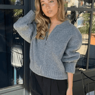 Lavinque Sweater Pull Zippé Oversize Bleu-Gris | Maille Épaisse | Confort & Style