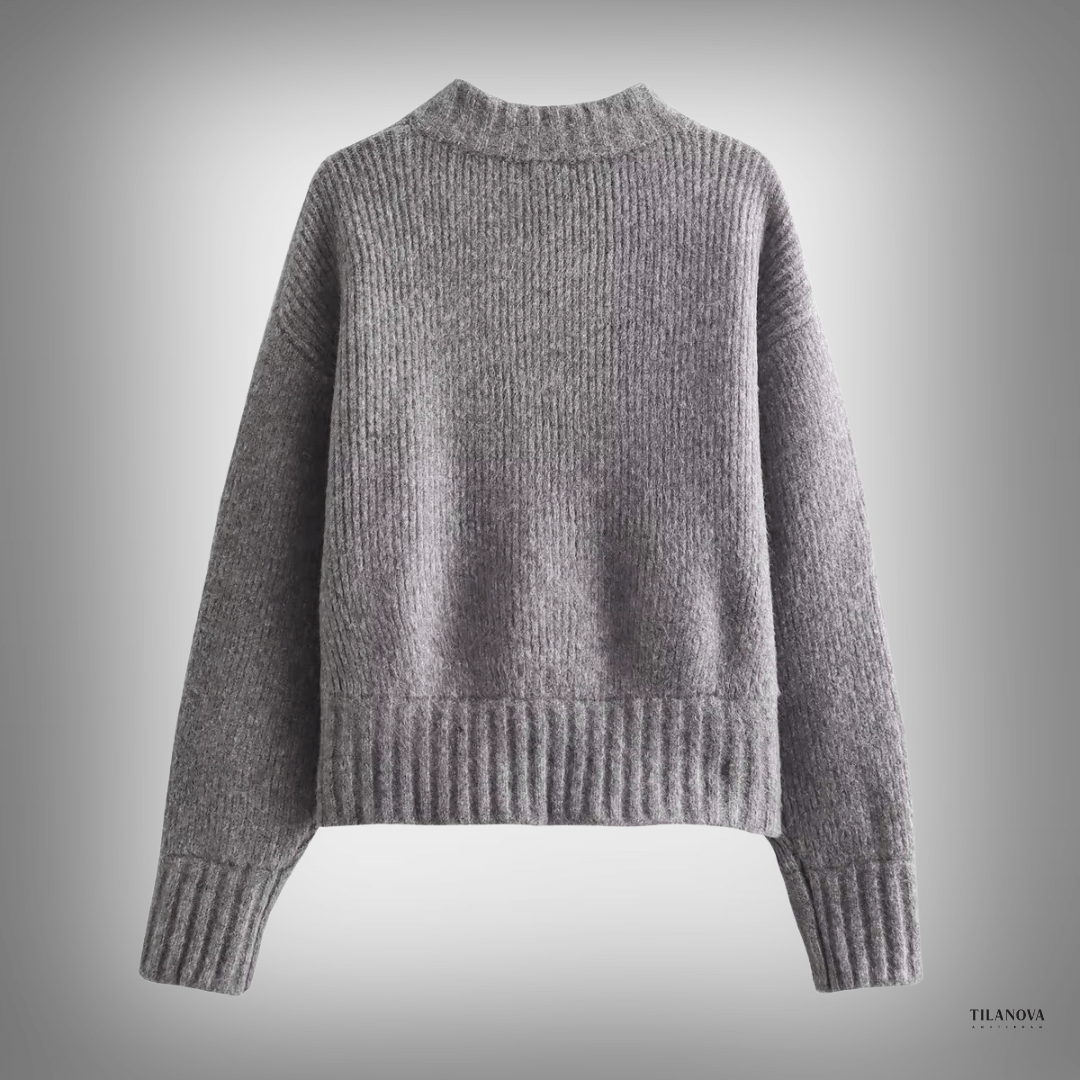 Lavinque Sweater Pull Zippé Oversize Bleu-Gris | Maille Épaisse | Confort & Style