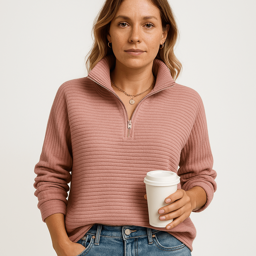 Lavinque Sweater Pull Zippé Vieux Rose | Col Montant | Décontracté et Tendance