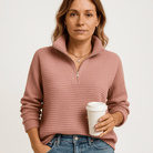 Lavinque Sweater Pull Zippé Vieux Rose | Col Montant | Décontracté et Tendance