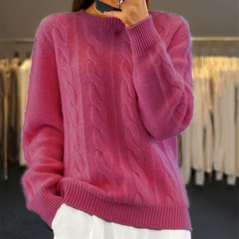 Lavinque Sweater Rose Foncé / S Pull Torsadé Classique | Écru | Doux, Intemporel et Confortable
