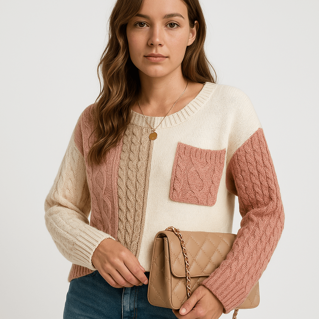 Lavinque Sweater Rose / L Pull Color Block Torsadé | Multicolore | Style Graphique et Douillet