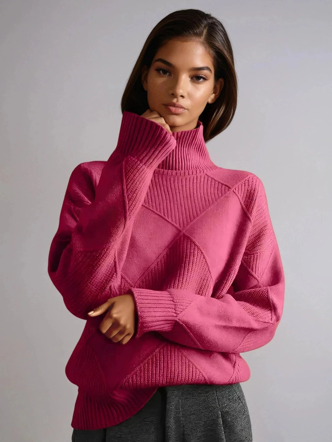 Lavinque Sweater Rose Poudré / S Pull Col Roulé | Beige | Doux et Élégant