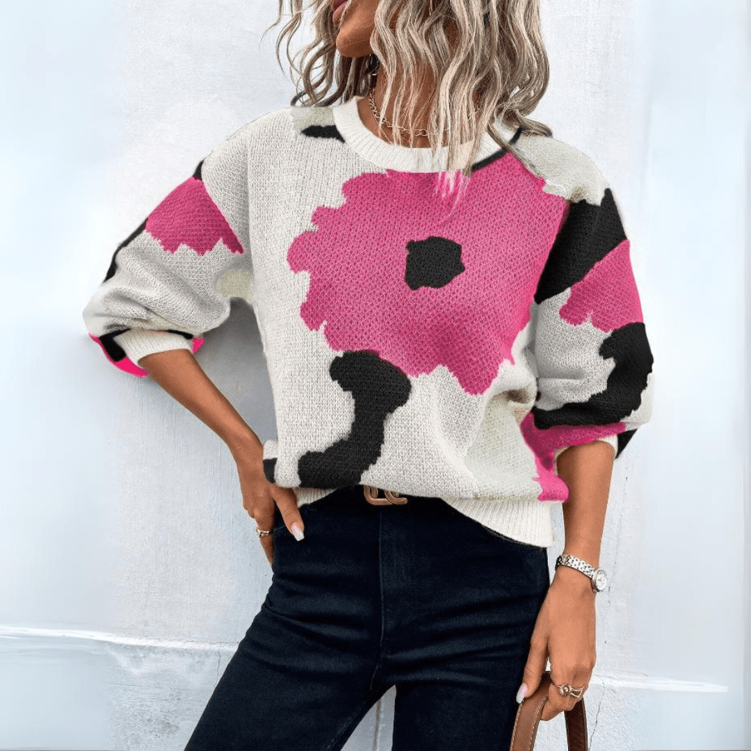 Lavinque Sweater Rose Rouge / S Pull Graphique Coloré | Automne-Hiver | Style Tendance