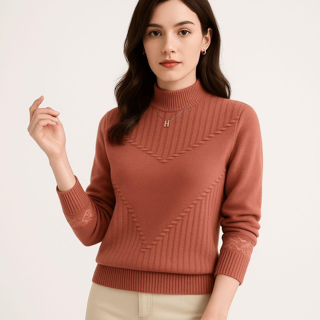 Lavinque Sweater Rose / S Pull Dentelle Géométrique | Rose Tendance | Élégant et Doux au Toucher