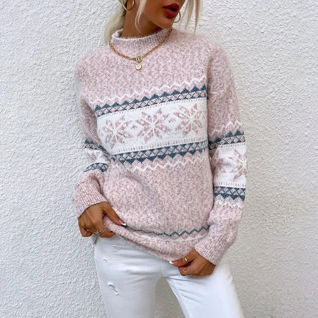 Lavinque Sweater Rose / S Pull Hiver Motif Flocon | Chaud et Confortable | Style Scandinave