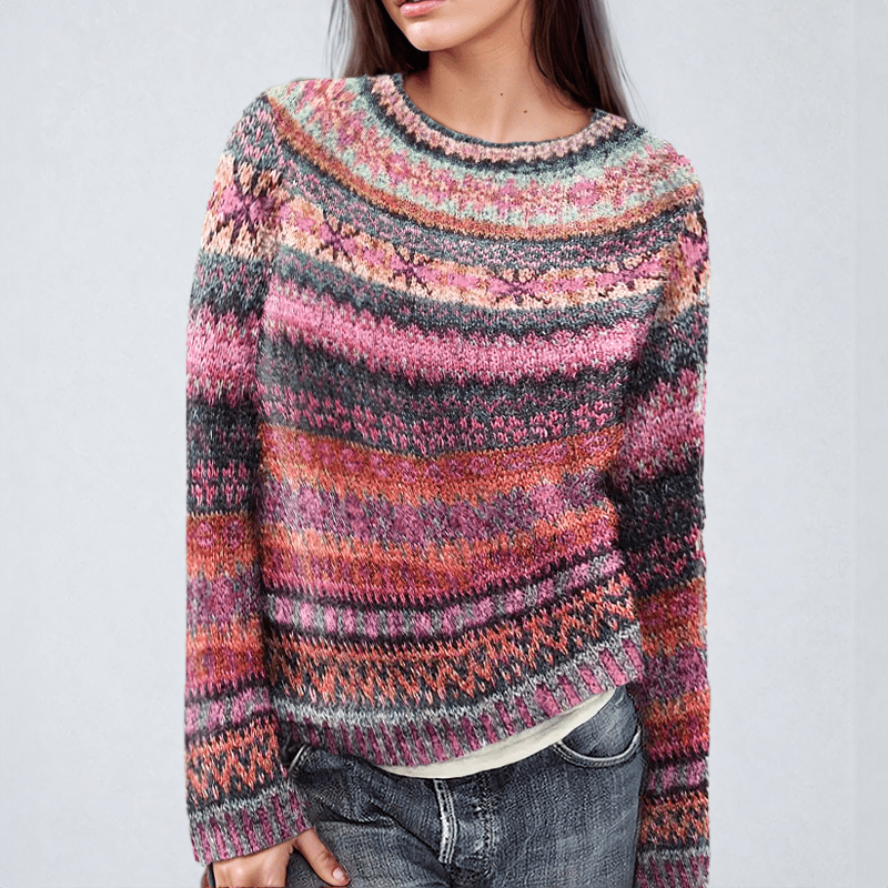 Lavinque Sweater Rose / S Pull Hivernal | Motifs Bohèmes | Chaleur et Style