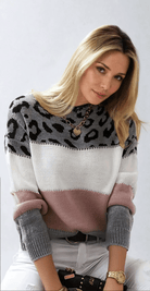 Lavinque Sweater Rose / S Pull Léopard Colorblock | Chaud | Tendance et Douillet