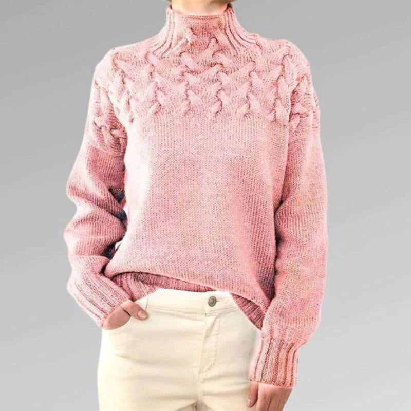 Lavinque Sweater Rose / S Pull Maille Hiver | Col Montant | Chaleur & Élégance