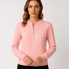 Lavinque Sweater Rose / S Pull Noir Zippé | Maille Côtelée | Élégant et Polyvalent