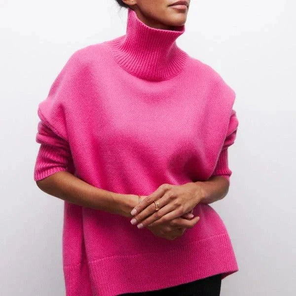 Lavinque Sweater Rose / S Pull Oversize Col Montant | Bleu Poudré | Douillet et Moderne