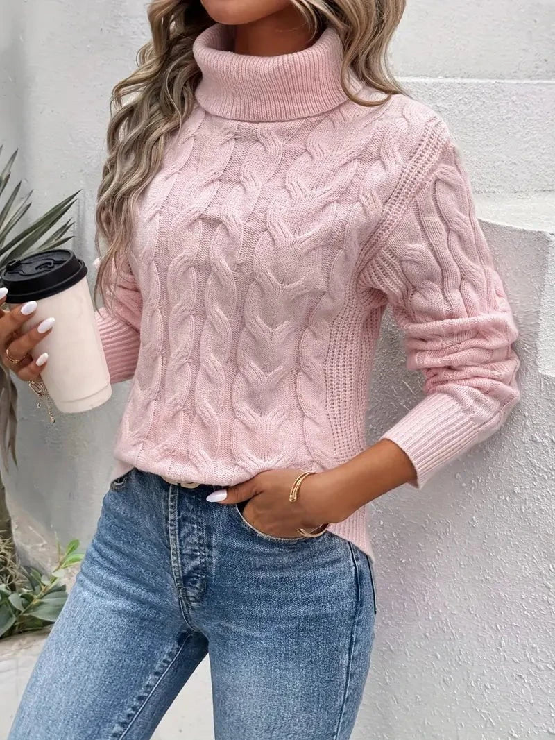 Lavinque Sweater Rose / S Pull Torsadé Col Montant | Marron Caramel | Douillet et Intemporel