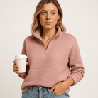 Lavinque Sweater Rose / S Pull Zippé Vieux Rose | Col Montant | Décontracté et Tendance