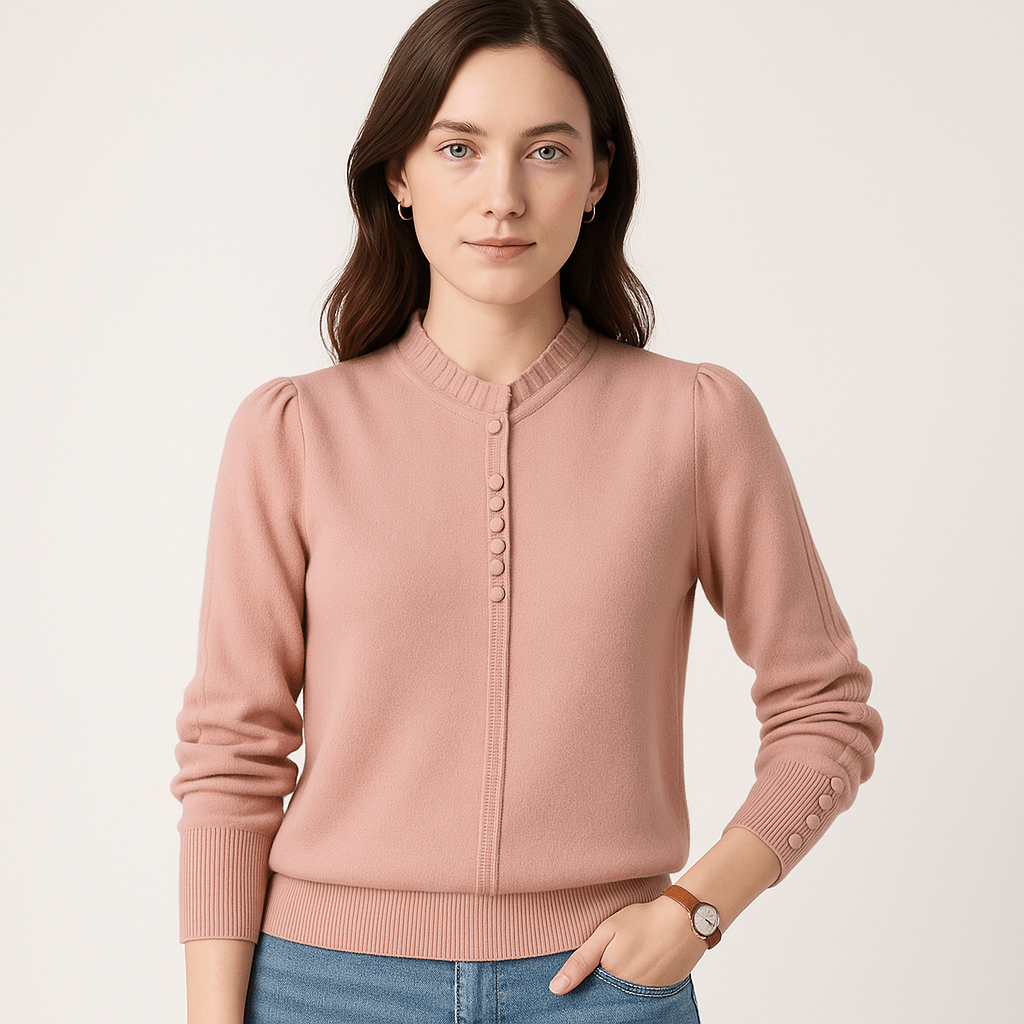 Lavinque Sweater Rose / XS Pull Boutonné Col Plissé | Élégant & Douillet | Détail Raffiné