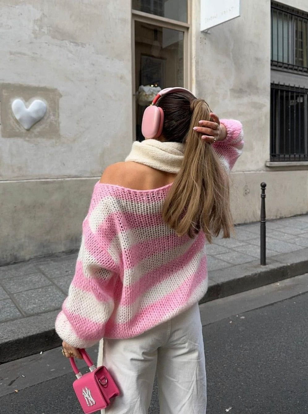 Lavinque Sweater Rose / XS Pull Femme | Rayé & Confortable | Look Casual Chic