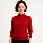 Lavinque Sweater Rouge clair / XS Pull Élégant à Col Montant | Broderies Florales | Confort et Chic
