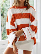 Lavinque Sweater Rouge-Orange / S Pull Oversize Femme | Doux et Confortable | Motif Rayé