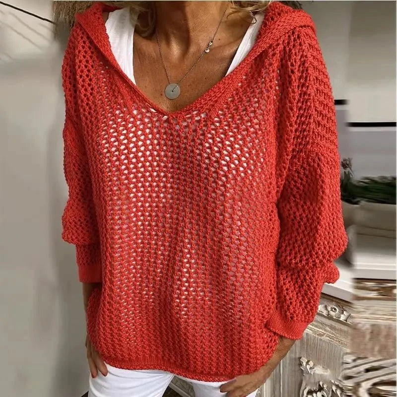 Lavinque Sweater Rouge / S Pull Maille Ajourée  | Léger et Tendance