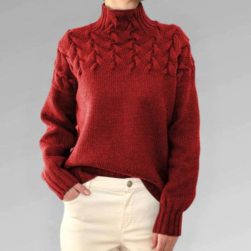 Lavinque Sweater Rouge / S Pull Maille Hiver | Col Montant | Chaleur & Élégance