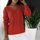 Lavinque Sweater Rouge / S Pull Maille Torsadée | Col V | Élégance et Confort