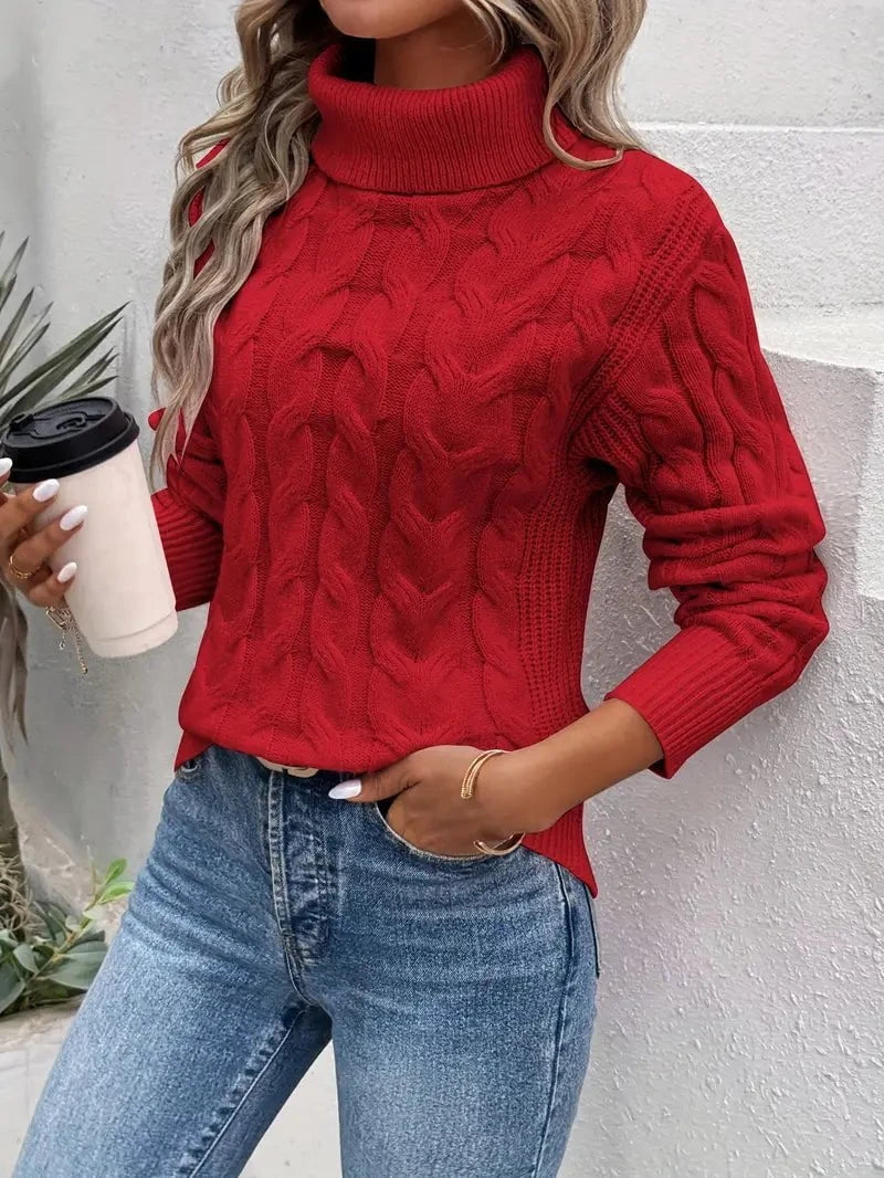 Lavinque Sweater Rouge / S Pull Torsadé Col Montant | Marron Caramel | Douillet et Intemporel