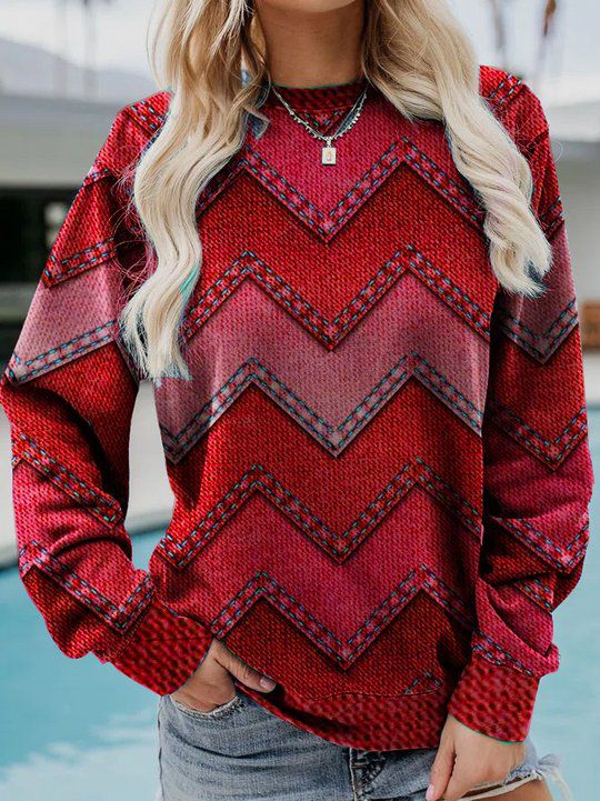 Lavinque Sweater Rouge / S Sweatshirt à Motif Denim Chevron | Style Original & Décontracté | Confort Ultra-Doux