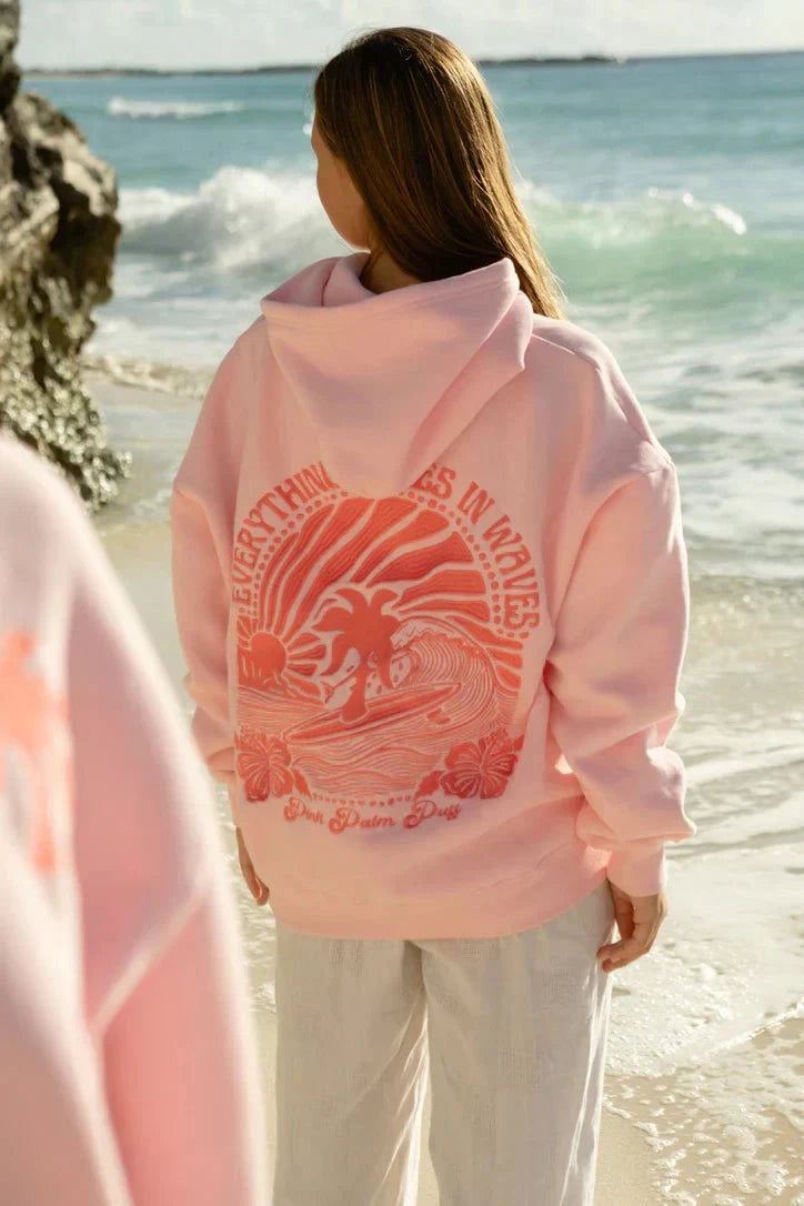 Lavinque Sweater Vagues roses / S Sweat à Capuche Oversize Surf Vibes | Confort & Style Décontracté | Parfait pour l'Été