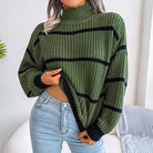 Lavinque Sweater Vert armée / S Pull Col Montant Rayé | Tendance | Chaud et Confortable
