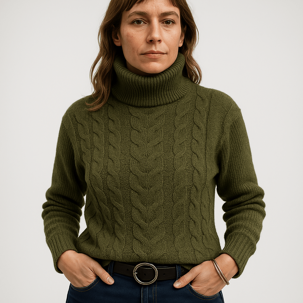 Lavinque Sweater Vert armée / S Pull Noir Torsadé | Col Roulé | Intemporel & Élégant