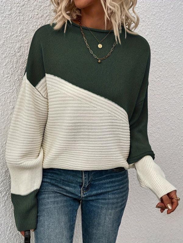 Lavinque Sweater Vert foncé / S Pull bicolore en maille texturée | Pull | Chaleur et style moderne