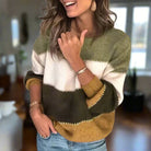 Lavinque Sweater Vert/ Jaune / S Pull à Rayures Colorblock | Maille Douce | Décontracté et Lumineux