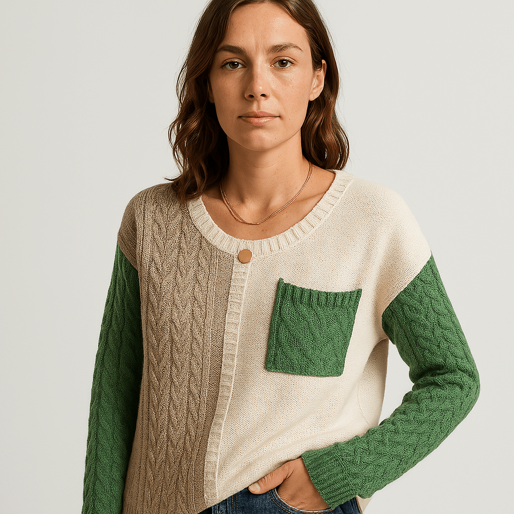 Lavinque Sweater Vert / S Pull Color Block Torsadé | Multicolore | Style Graphique et Douillet