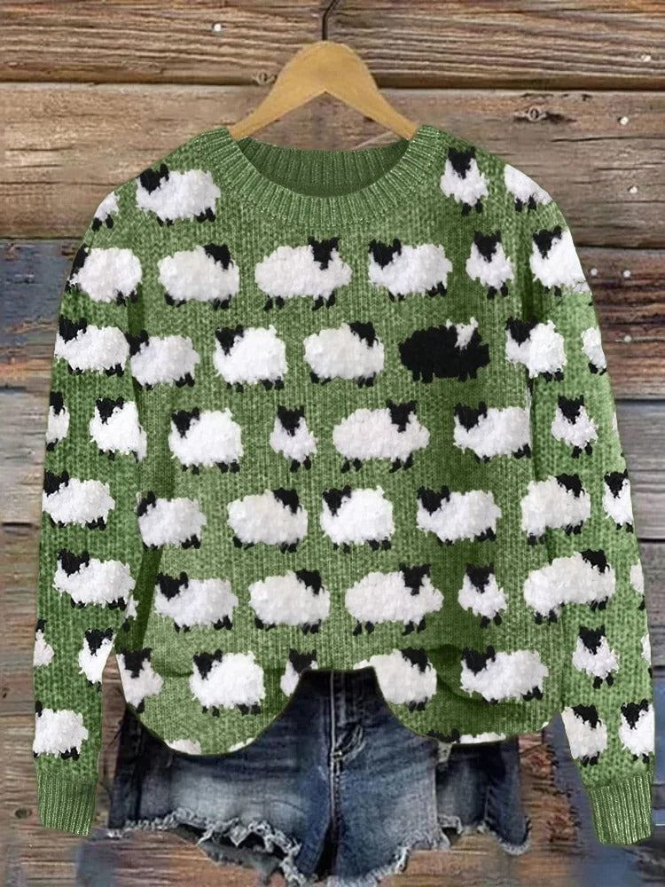 Lavinque Sweater Vert / S Pull de Noël Tricoté | Doux Festif | Motif Sapins