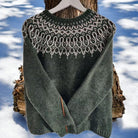 Lavinque Sweater Vert / S Pull Hivernal en Laine | Motif Nordique | Chaud et Confortable