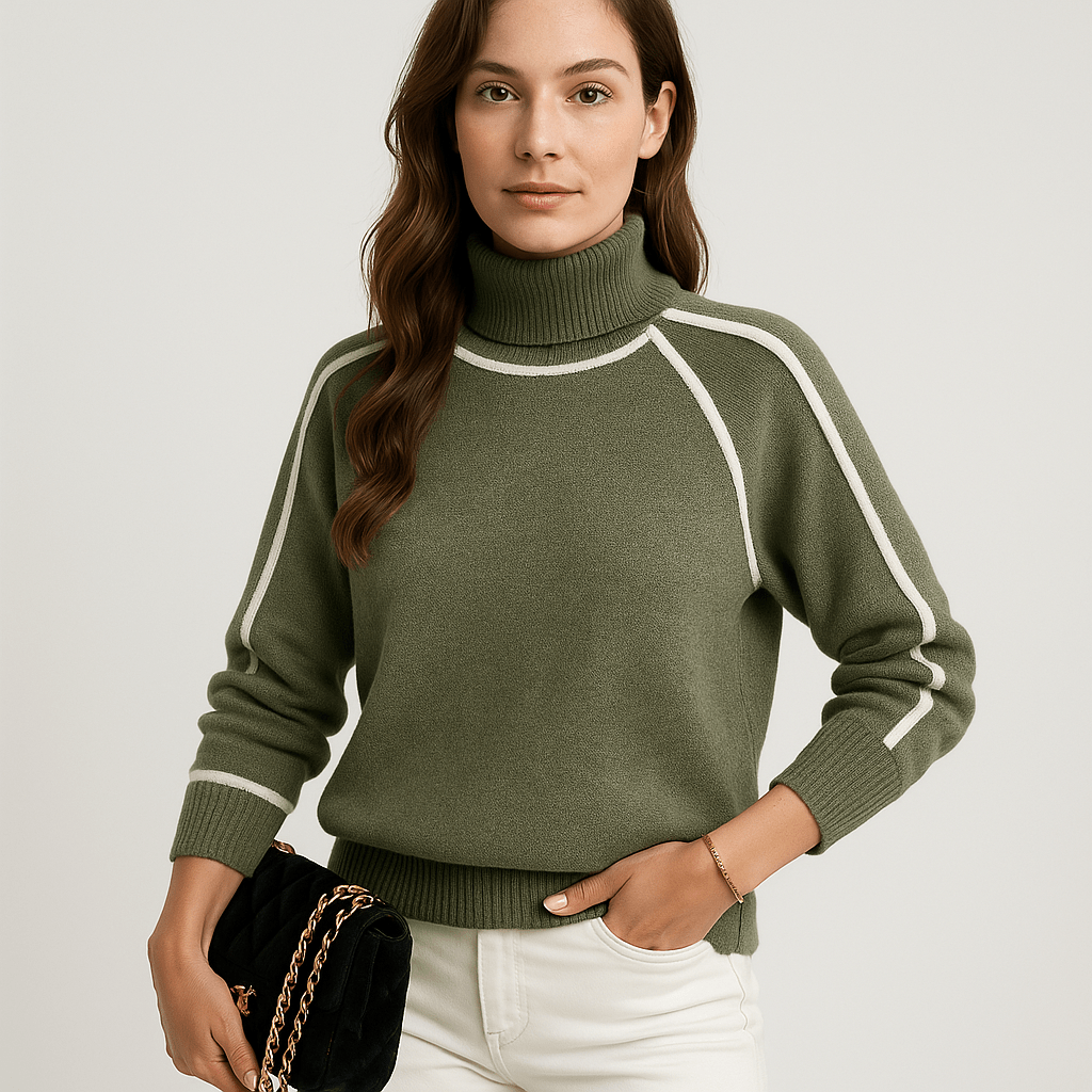 Lavinque Sweater Vert / S Pull Kaki Col Roulé | Détails Contrastants | Élégance Sportive