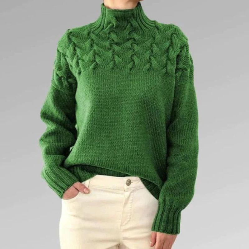 Lavinque Sweater Vert / S Pull Maille Hiver | Col Montant | Chaleur & Élégance