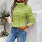 Lavinque Sweater Vert / S Pull Maille Torsadée | Col Roulé | Doux et Chaleureux