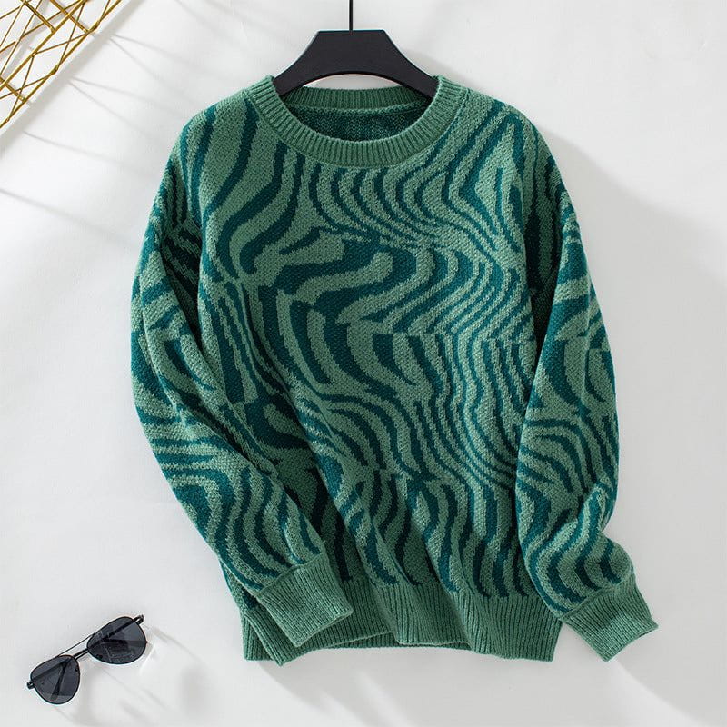 Lavinque Sweater Vert / S Pull Motif Zébré | Manches Longues | Style Tendance et Confort