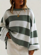 Lavinque Sweater Vert / S Pull Oversize Femme | Doux et Confortable | Motif Rayé